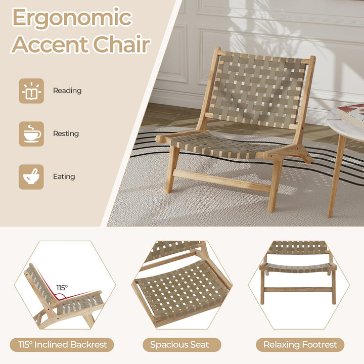Giantex Woven Accent Chair Set of 1/2, Boho Mid Century Modern Armless Accent Chair w/Nylon Backrest &amp; Seat