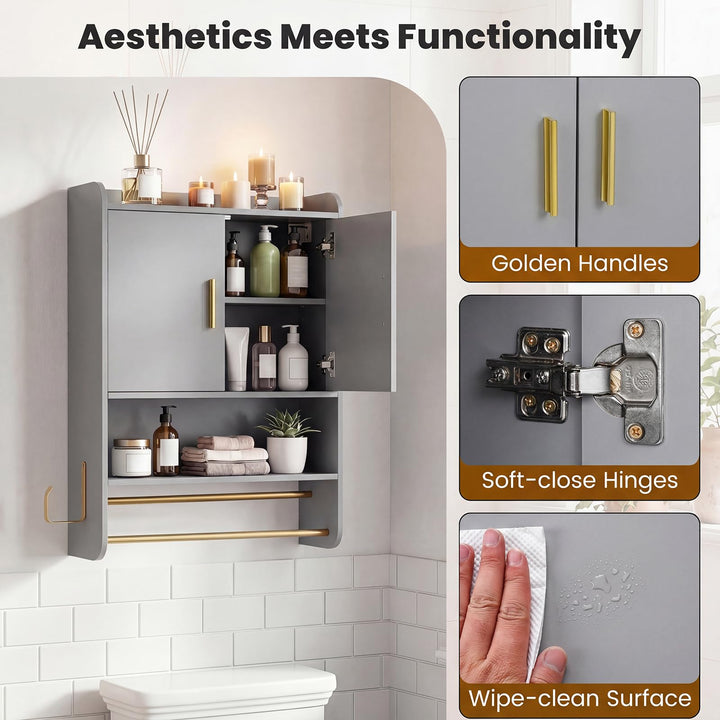 Giantex Bathroom Wall Mounted Medicine Cabinet w/Towel Bars &amp; Toilet Paper Holder
