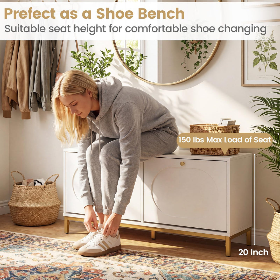 Giantex Shoe Storage Bench with 2 Flip Drawers