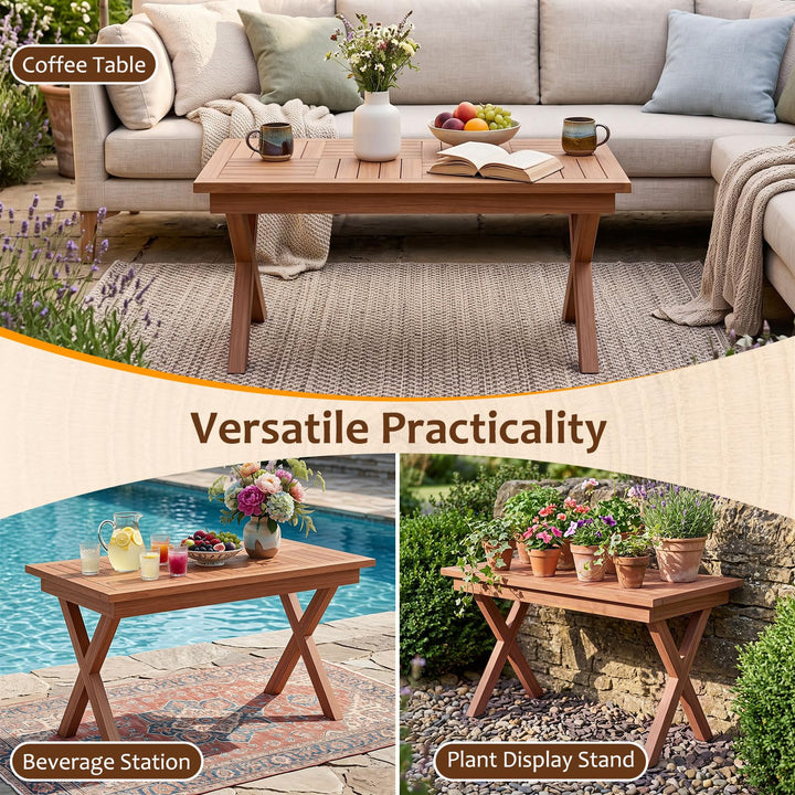 GIANTEX 31.5" Outdoor Teak Wood Coffee Table with X-Shaped Support Legs