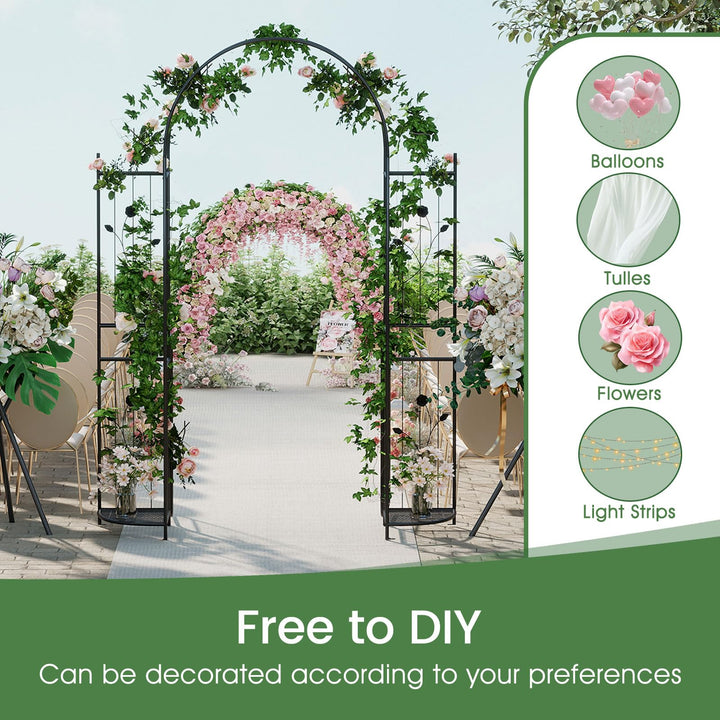 Giantex 87'' Metal Garden Arbor with Lockable Gate and Planter Shelves