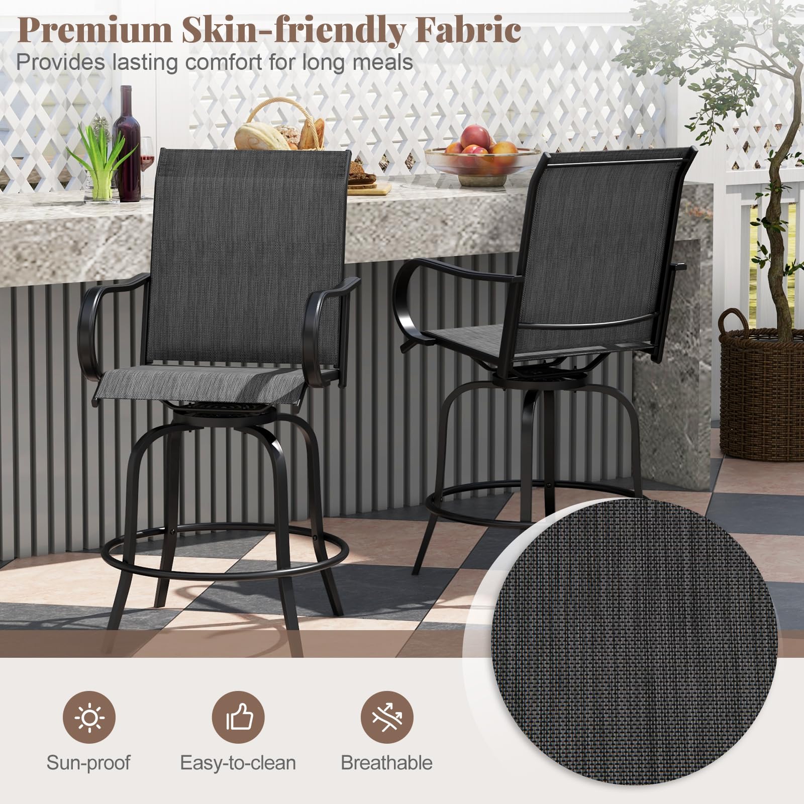 Giantex Swivel Outdoor Bar Stools, All-Weather Bar Height Patio Chairs