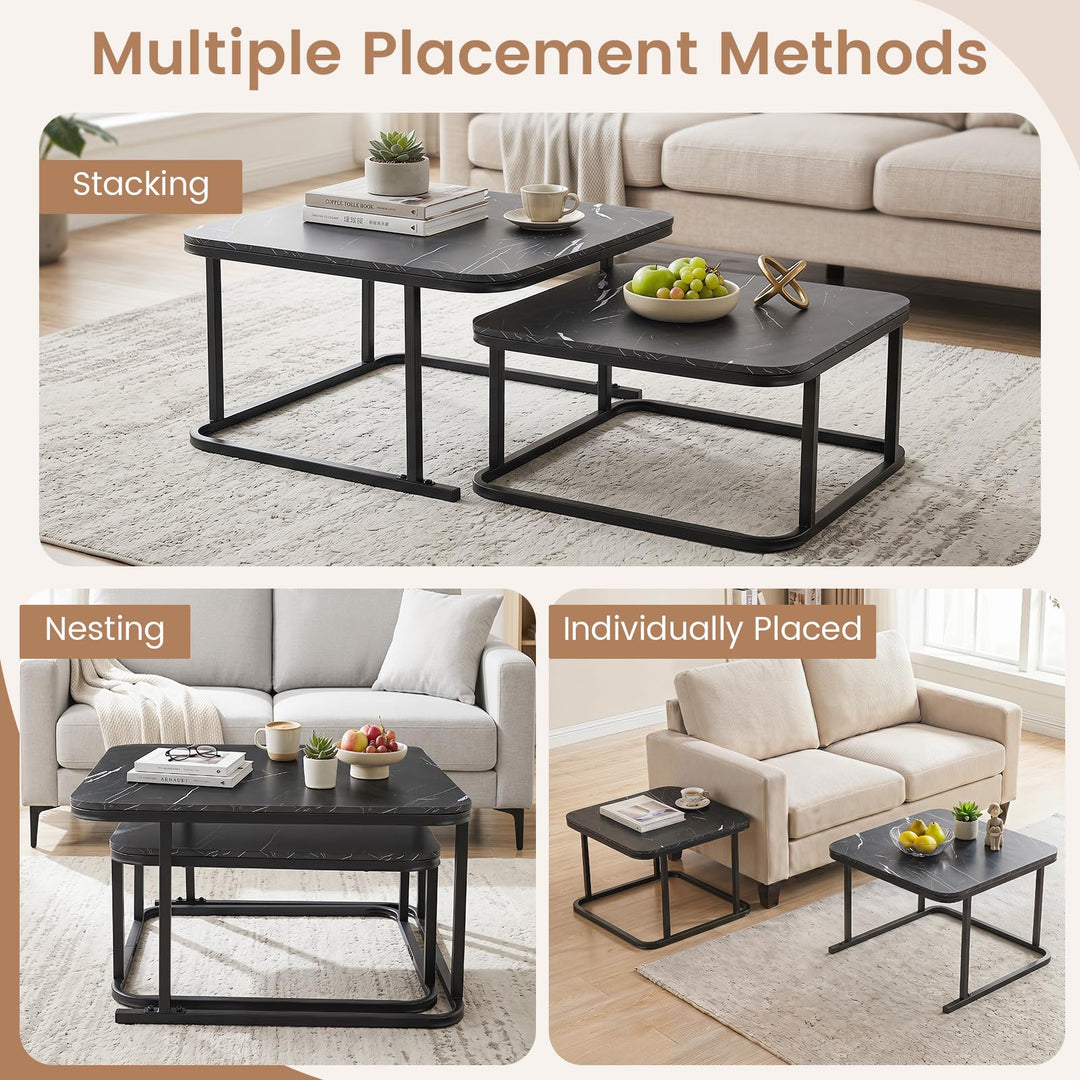 Giantex Nesting Coffee Table Set of 2 with Metal Frame