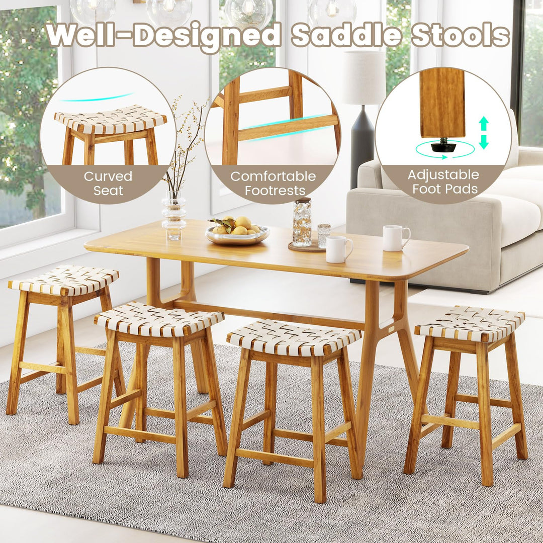 Giantex 25.5/31" Woven Bar Stools Set of 2/4, Faux PU Leather Counter Height Saddle Stools with Woven Curved Seat
