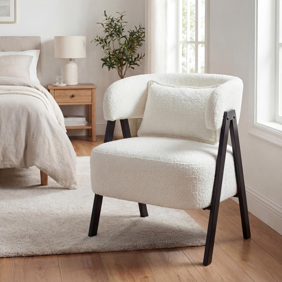 Giantex Barrel Accent Chair Faux Rabbit Fur Upholstered Armchair