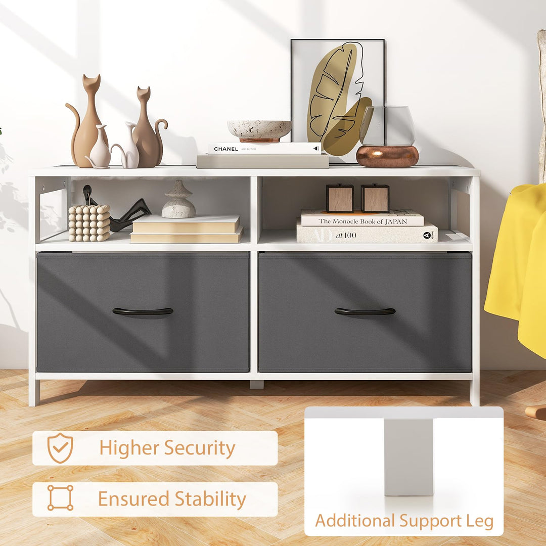 Giantex TV Stand for Bedroom, Storage Cabinet with 2 Open Shelves, 2 Removable Fabric Drawers