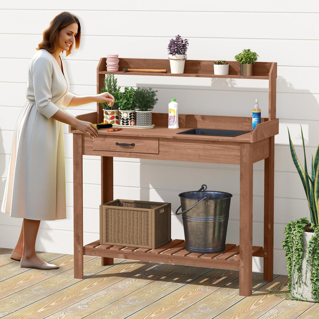 Giantex Wood Potting Bench Table