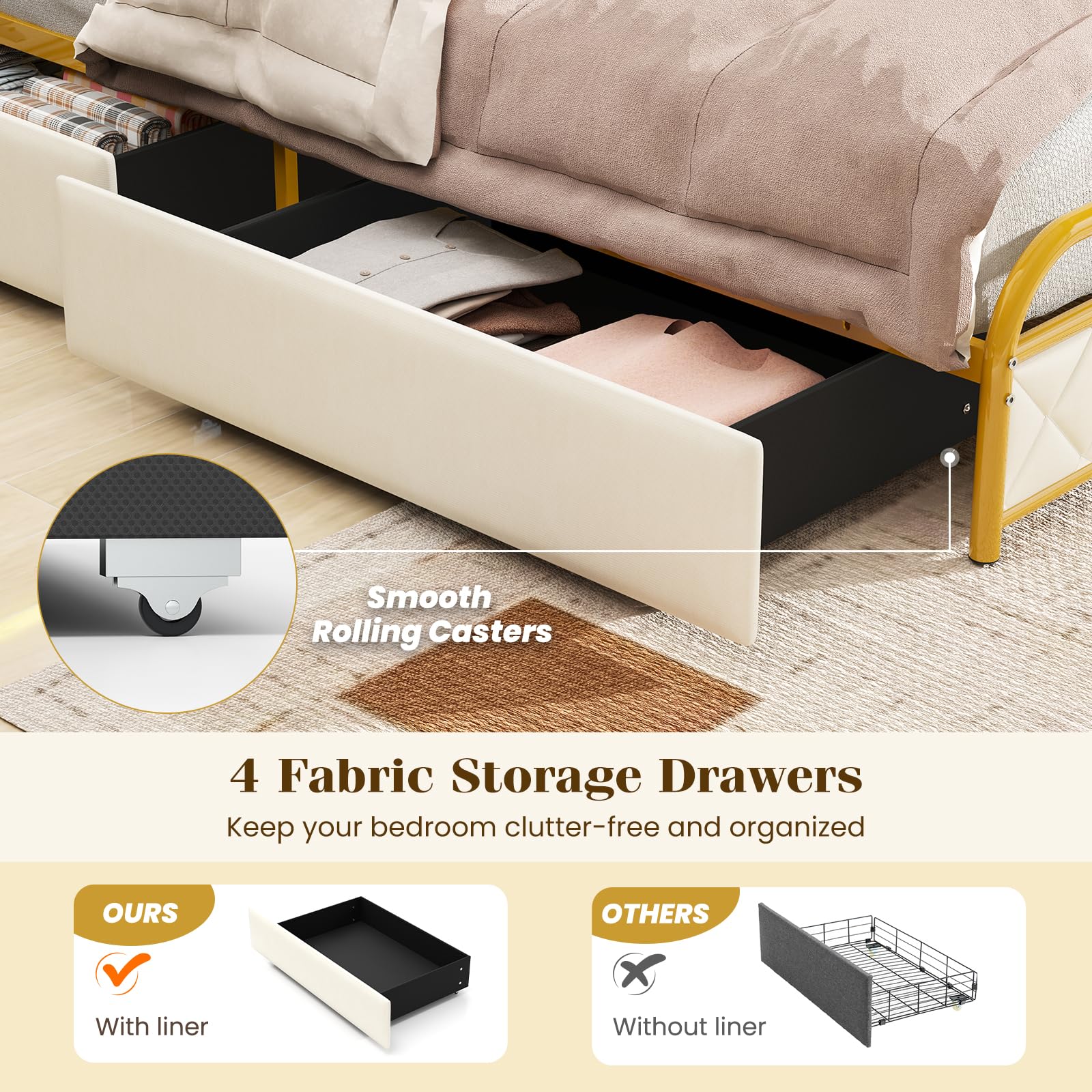 Giantex Bed Frame with 4 Storage Drawers and Charging Station