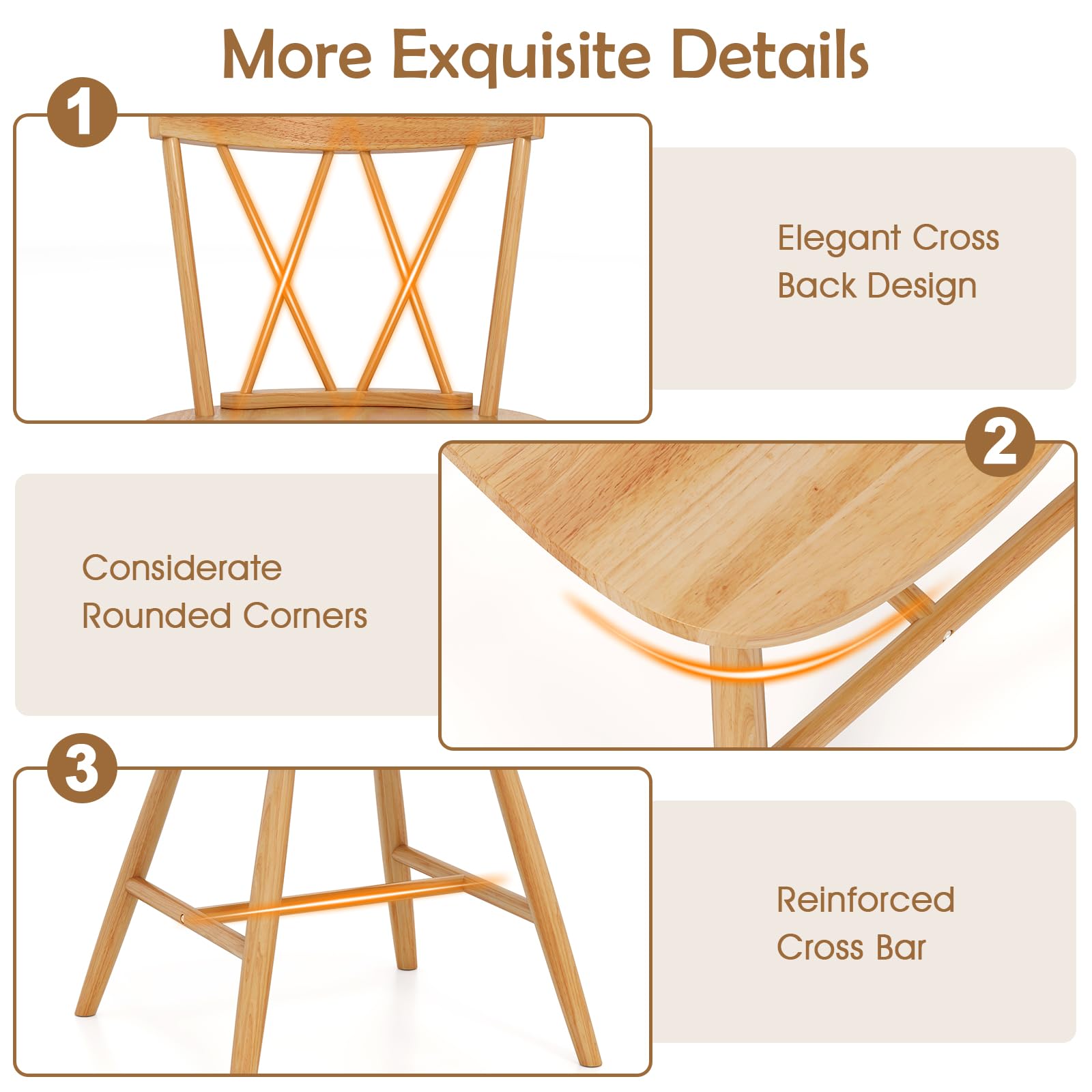 Giantex Wooden Dining Chairs Set of 2/4, Farmhouse Windsor Kitchen Chairs w/Cross Back, Wide Seat