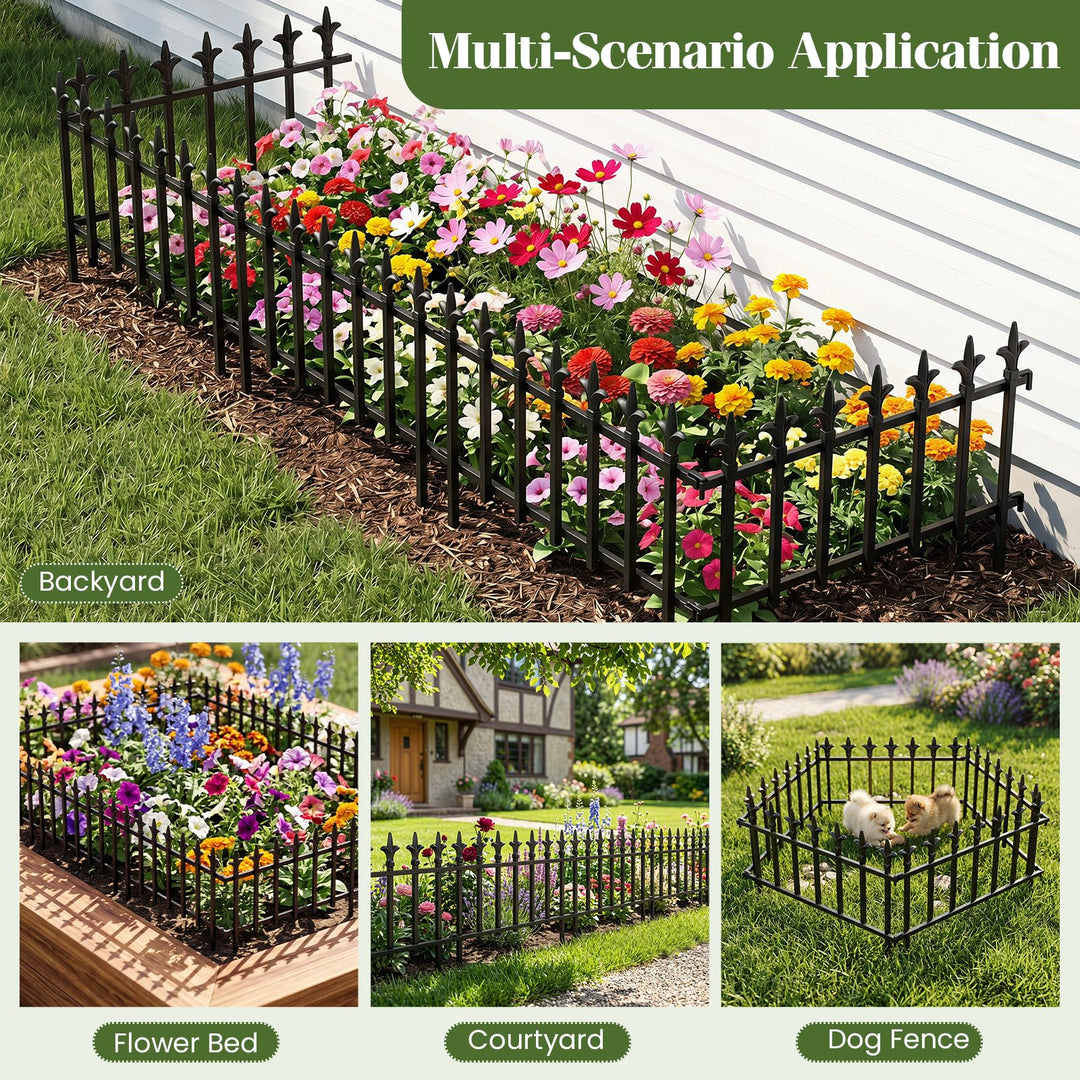 Giantex No Dig Decorative Metal Garden Fence with Fleur-de-Lis Finials