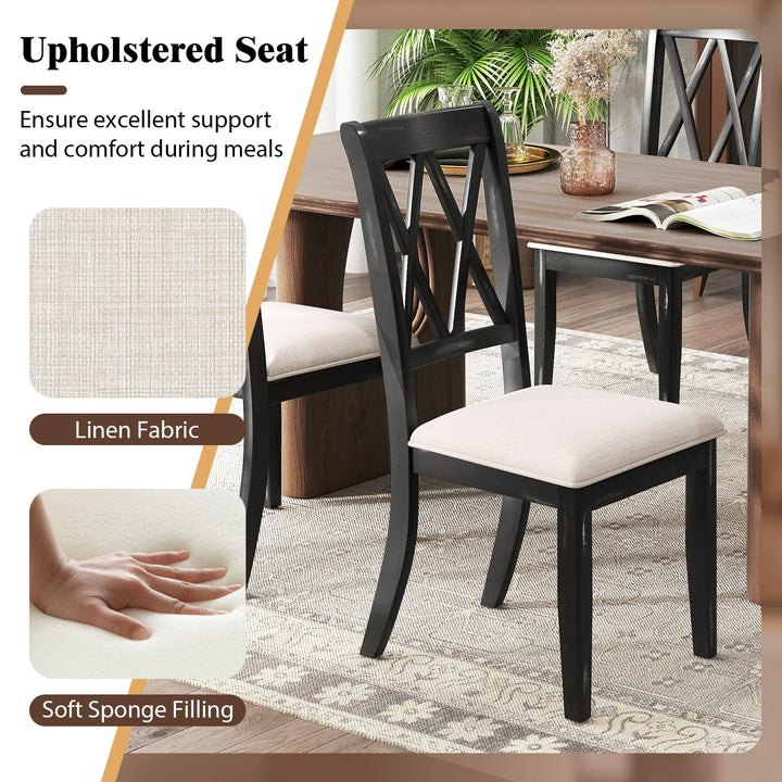 Giantex Wooden Dining Chairs Set of 2/4 Upholstered Kitchen Chair w/Distressed Rubber Wood Legs Curved Cross Back