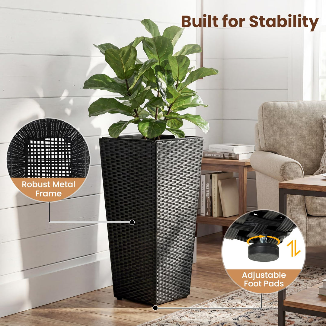 Giantex Set of 2 Rattan Tall Plant Pots with Detachable Plastic Liners
