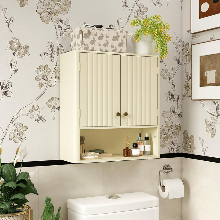 Giantex Fluted Bathroom Wall Cabinet with Open Shelf