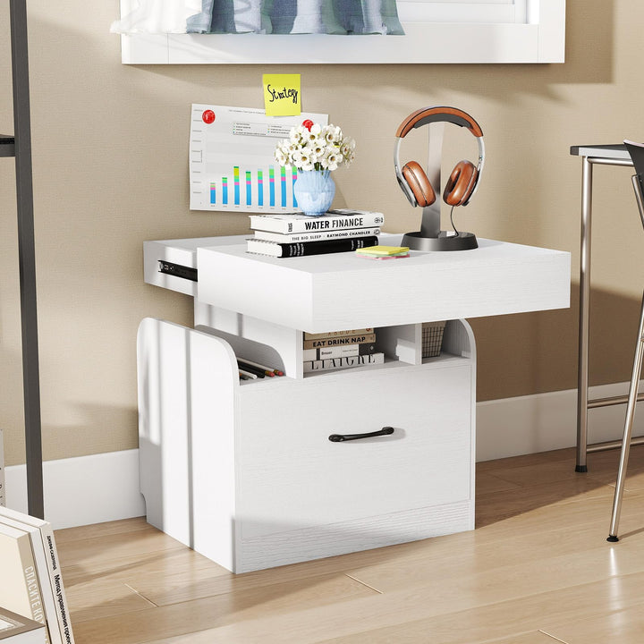 Giantex Nightstand with Charging Station Modern Bedside Table for Living Room Bedroom Office
