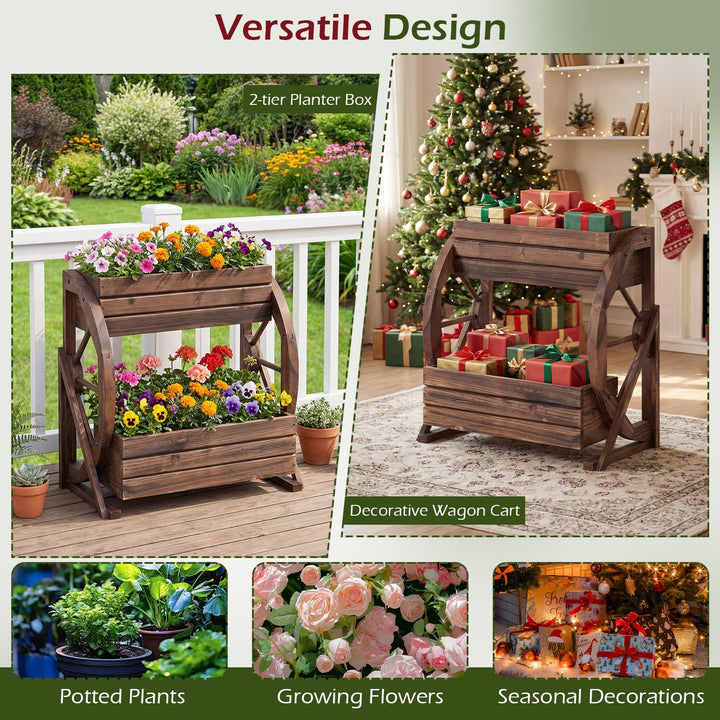 Giantex Wooden Wagon Planter Box for Patio Garden Balcony