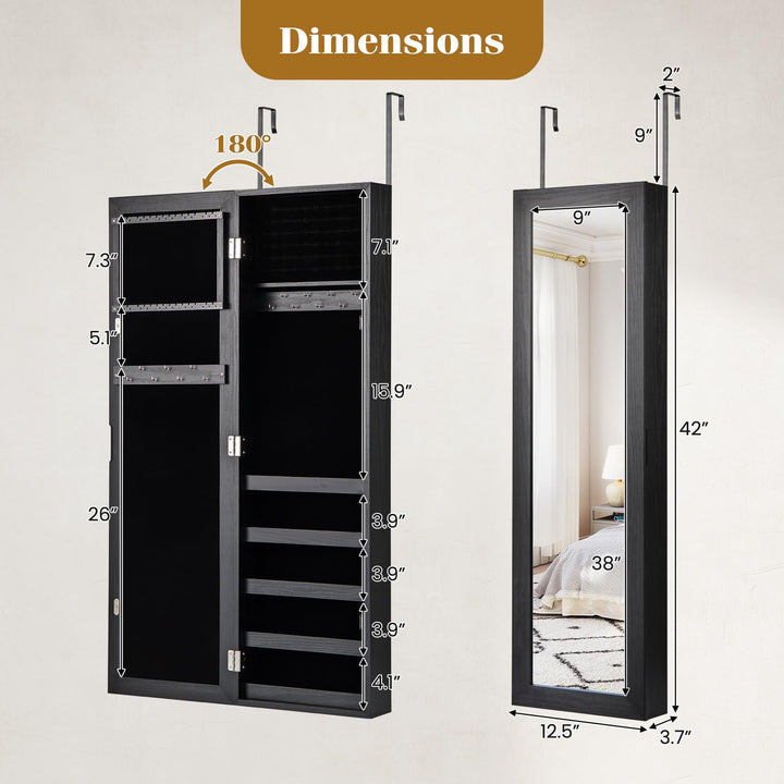 Giantex Wall or Door Mounted Jewelry Cabinet with Full Length Mirror Over The Door Jewelry Armoire Organizer
