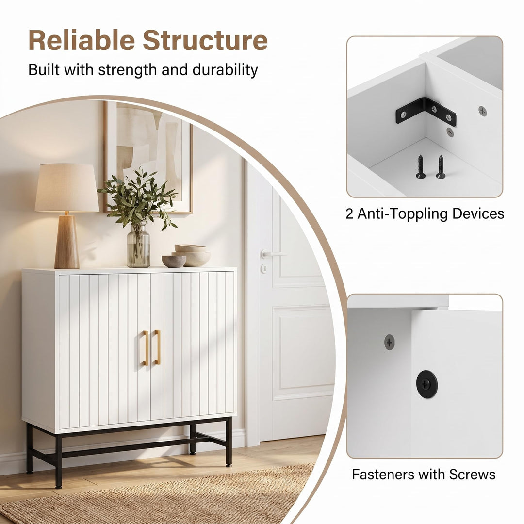 GIANTEX Fluted Storage Cabinet with 2 Doors and Adjustable Shelf