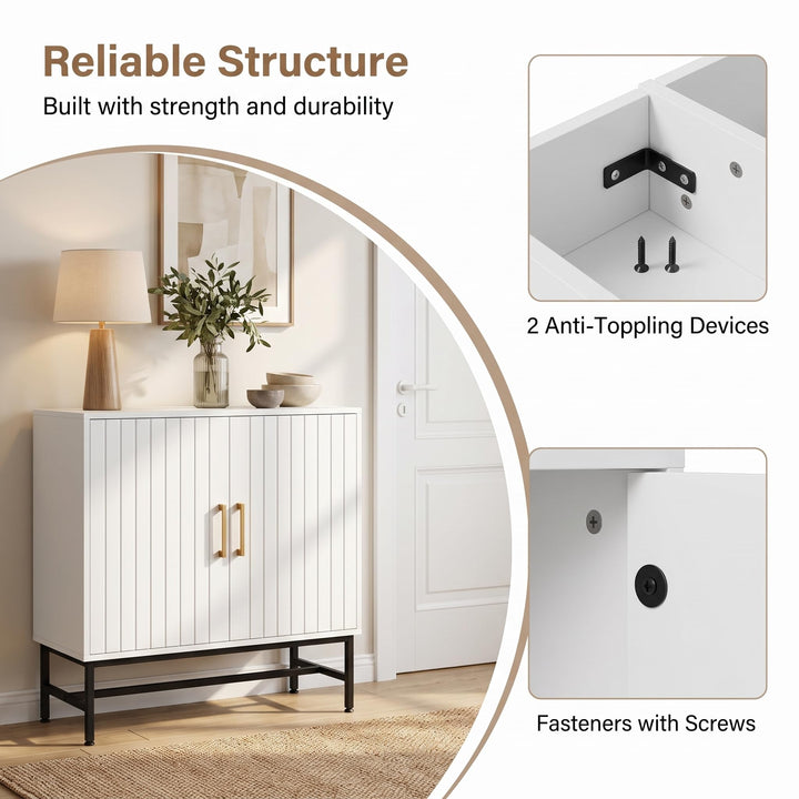 GIANTEX Fluted Storage Cabinet with 2 Doors and Adjustable Shelf