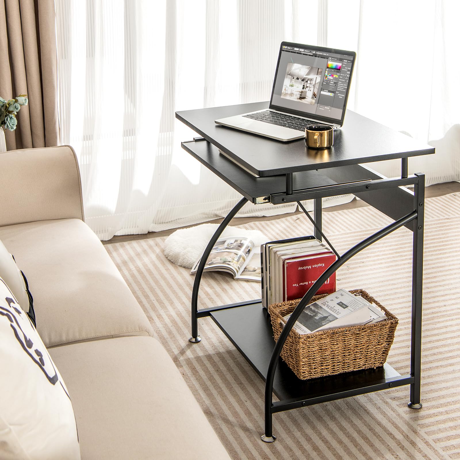 Giantex Computer Desk for Small Spaces, 27.5" Laptop Table with Pull-Out Keyboard Tray & Bottom Storage Shelf