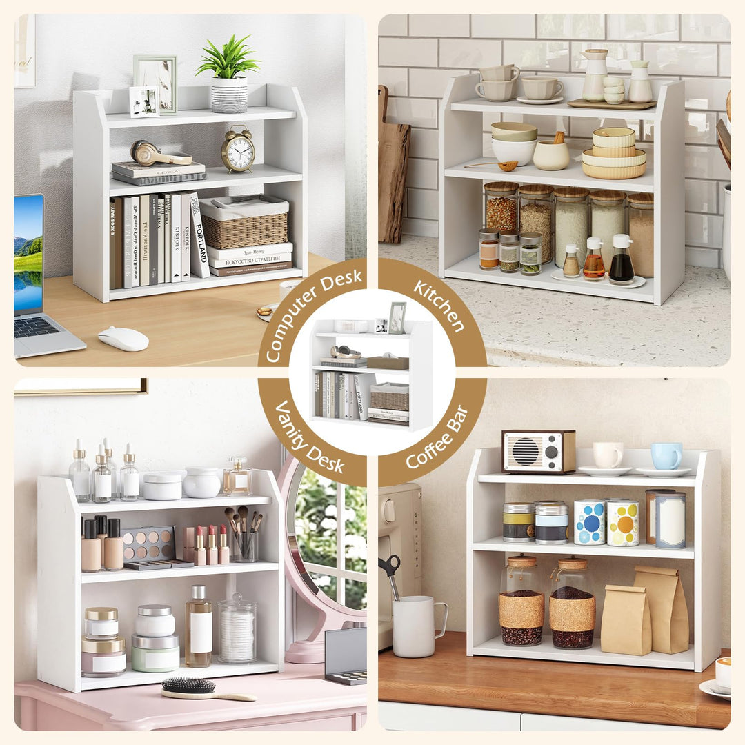 Giantex 3-Tier Desktop Bookshelf Small Wood Countertop Organizer(1/2)