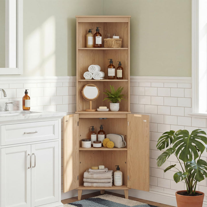Giantex 68" Tall Corner Cabinet with Fluted Doors
