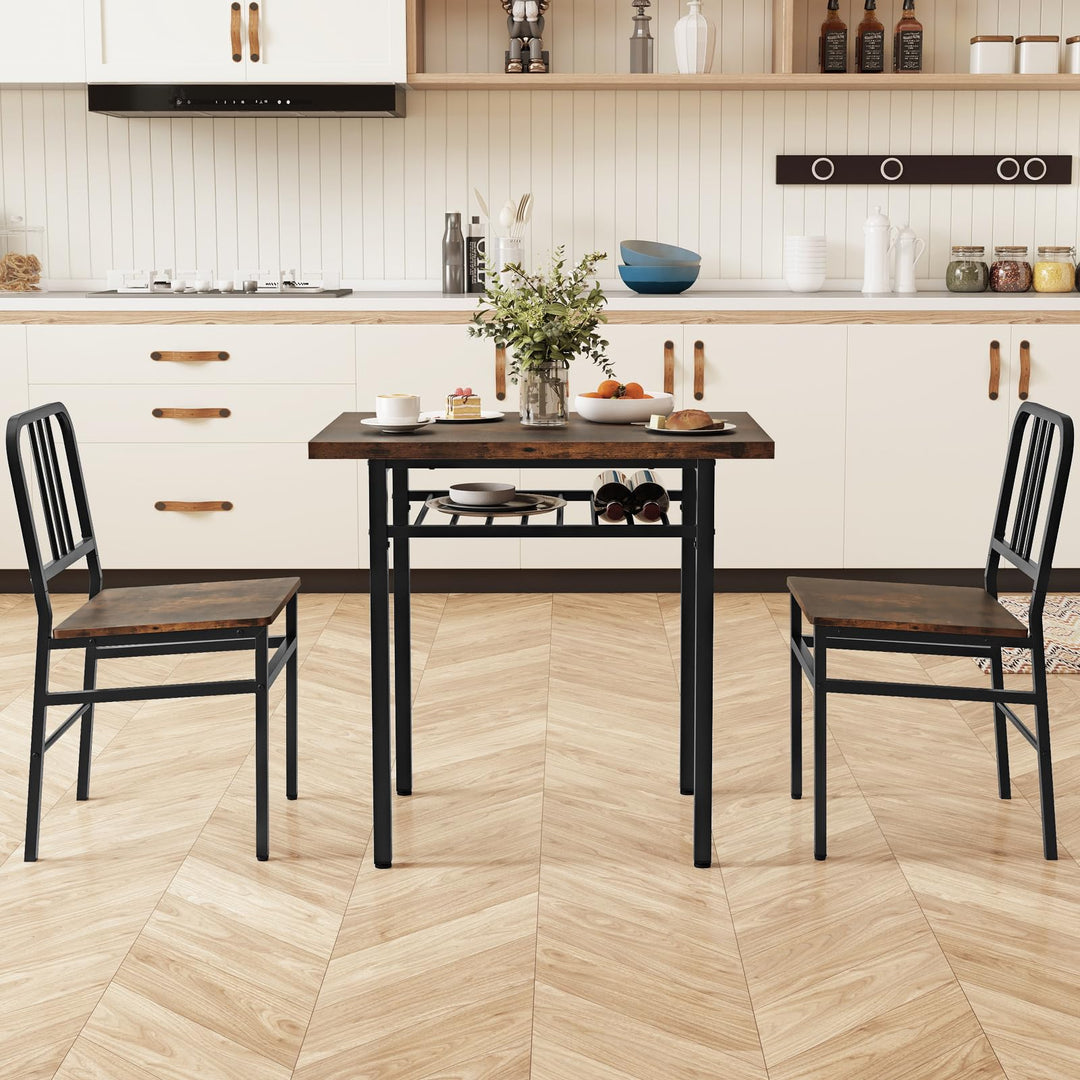 Giantex 3-Piece Dining Table Set | Rectangular Kitchen Table with Storage Rack and 2 Dining Chairs