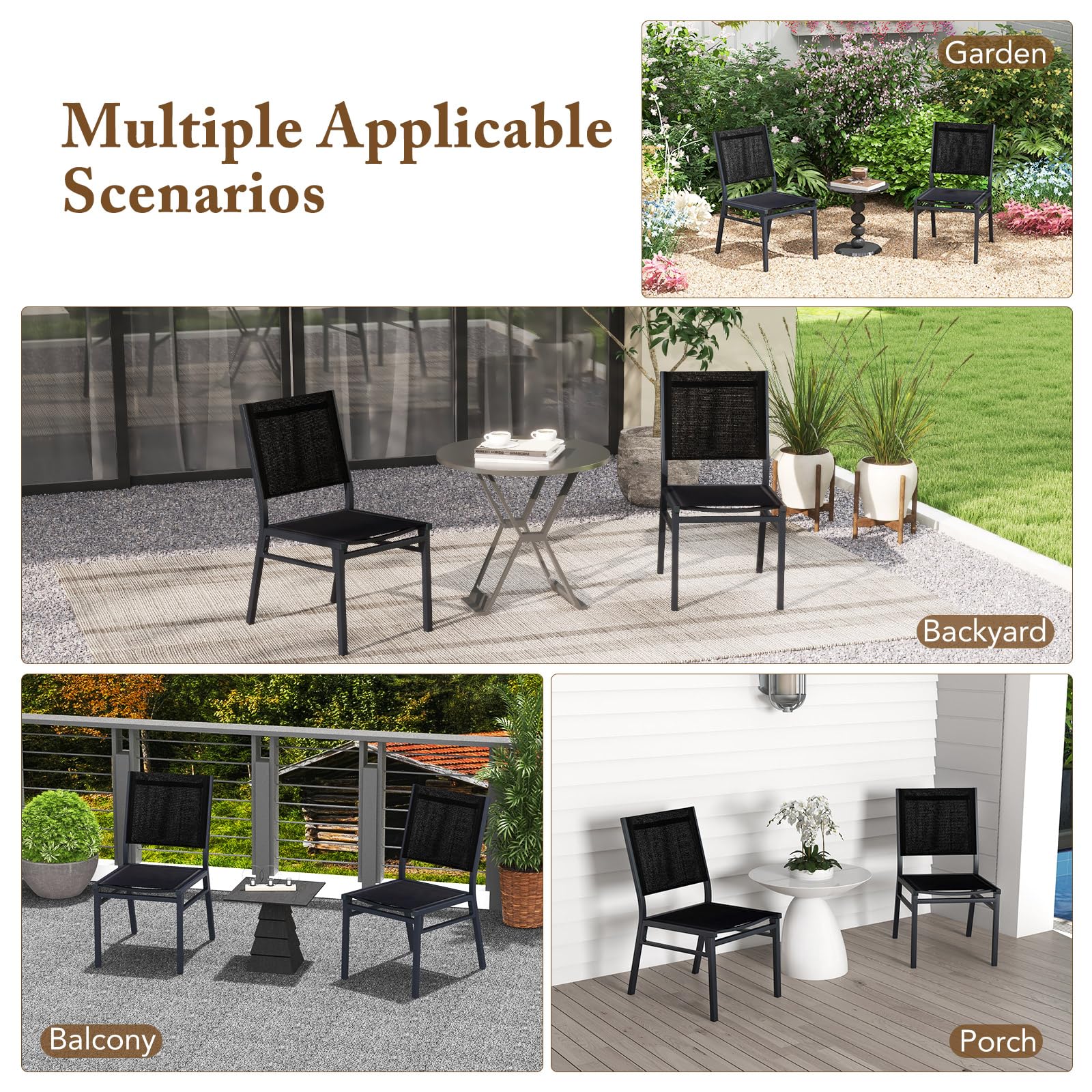 Giantex Outdoor Patio Dining Chair, Armless Dining Chair with Breathable Fabric Seat & Backrest