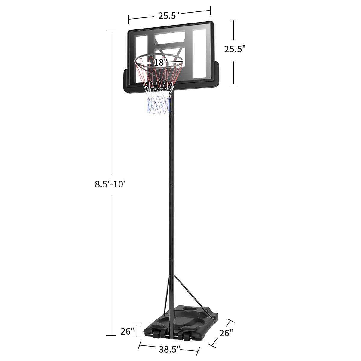 Giantex Portable Basketball Hoop, Height Adjustable 8.5-10 Ft with 39 Inch Backboard, Sandbag