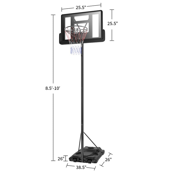 Giantex Portable Basketball Hoop, Height Adjustable 8.5-10 Ft with 39 Inch Backboard, Sandbag