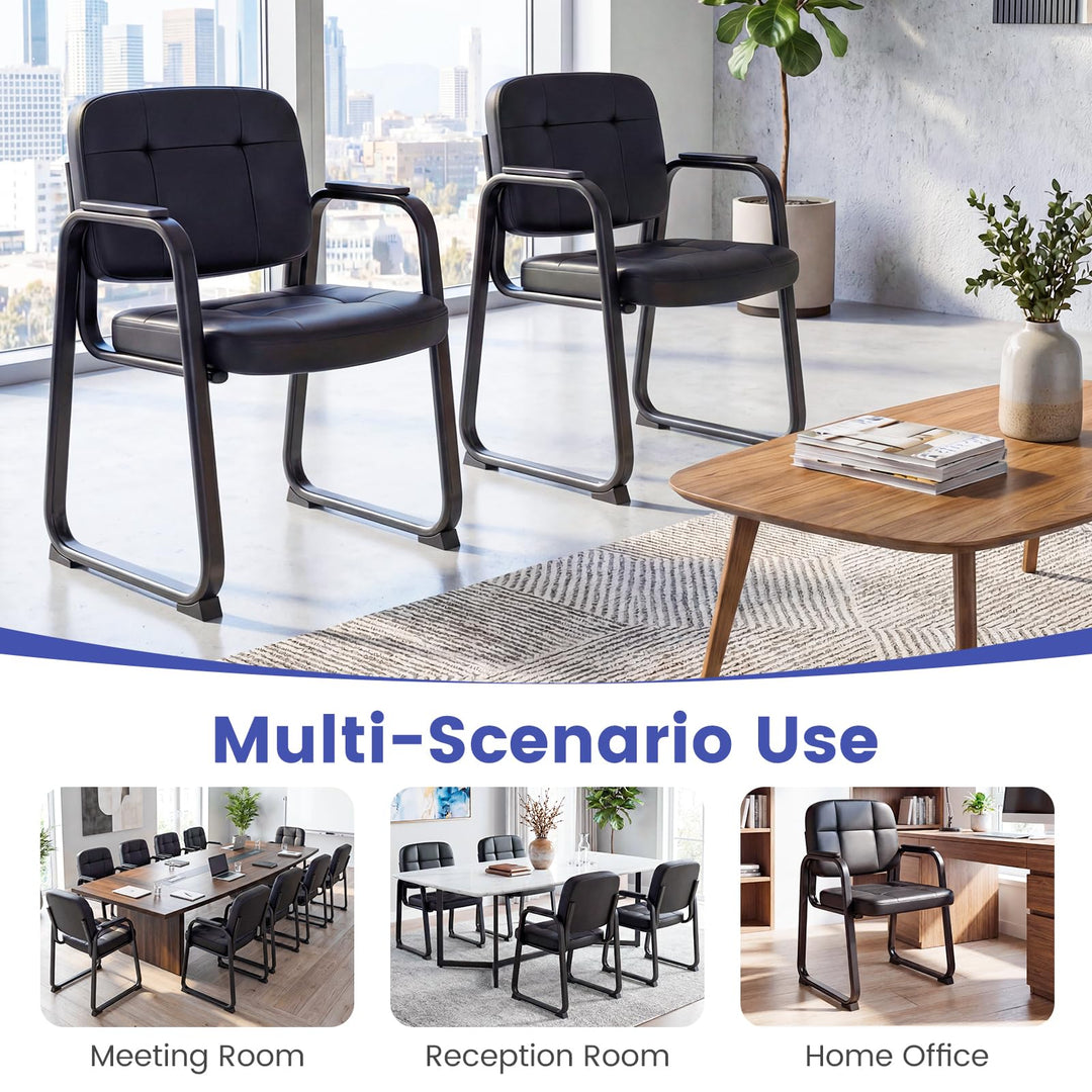 Giantex Waiting Room Leather Office Reception Chairs with Padded Armrests
