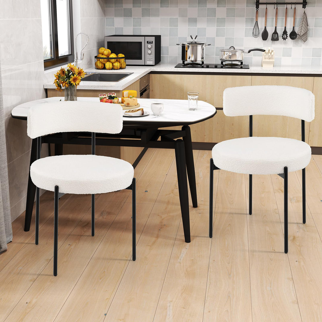 Giantex Sherpa Dining Chairs Set of 4, Upholstered Round Kitchen Chairs with Curved Backrest & Metal Legs