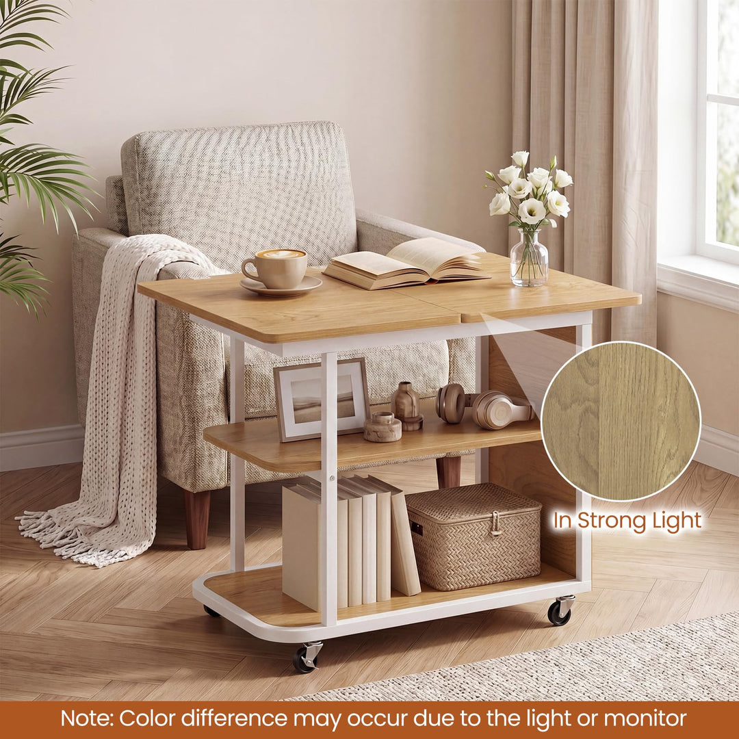 Giantex 3-Tier Mobile Side Table with Foldable Top &amp; Universal Wheels (1/2)
