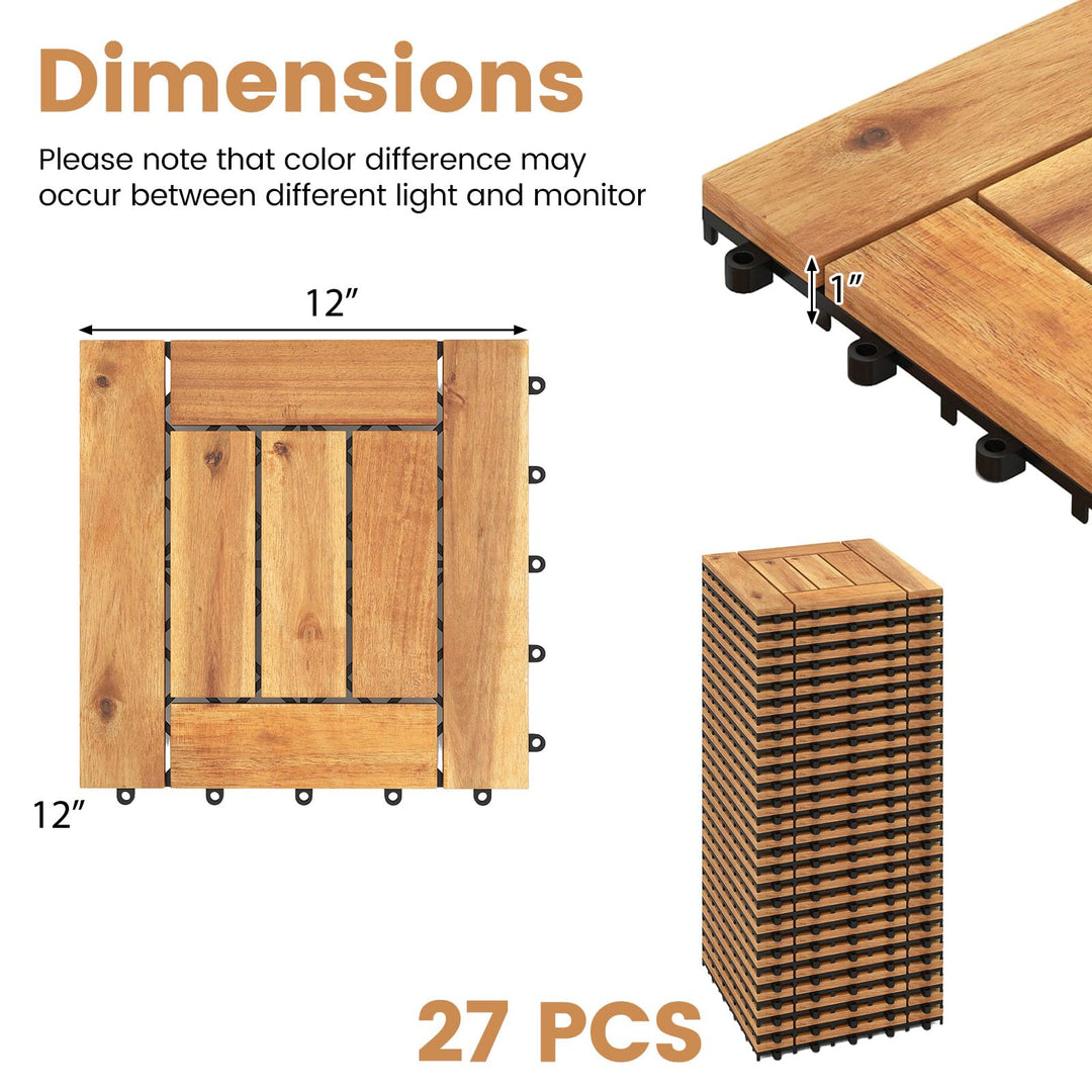 Giantex 12" x 12" Acacia Wood Interlocking Patio Flooring Tiles with Drainage Base