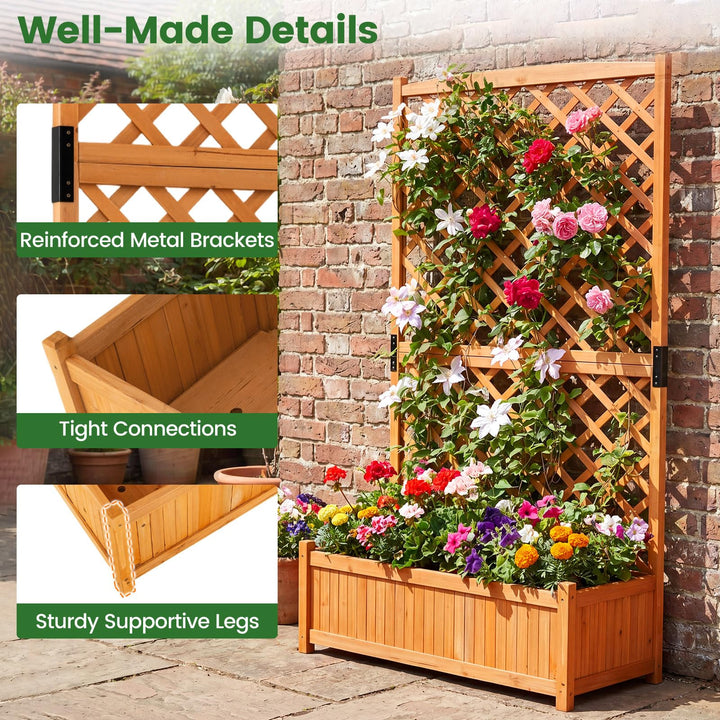 Giantex 71" Wooden Raised Garden Bed with Trellis (1/2)