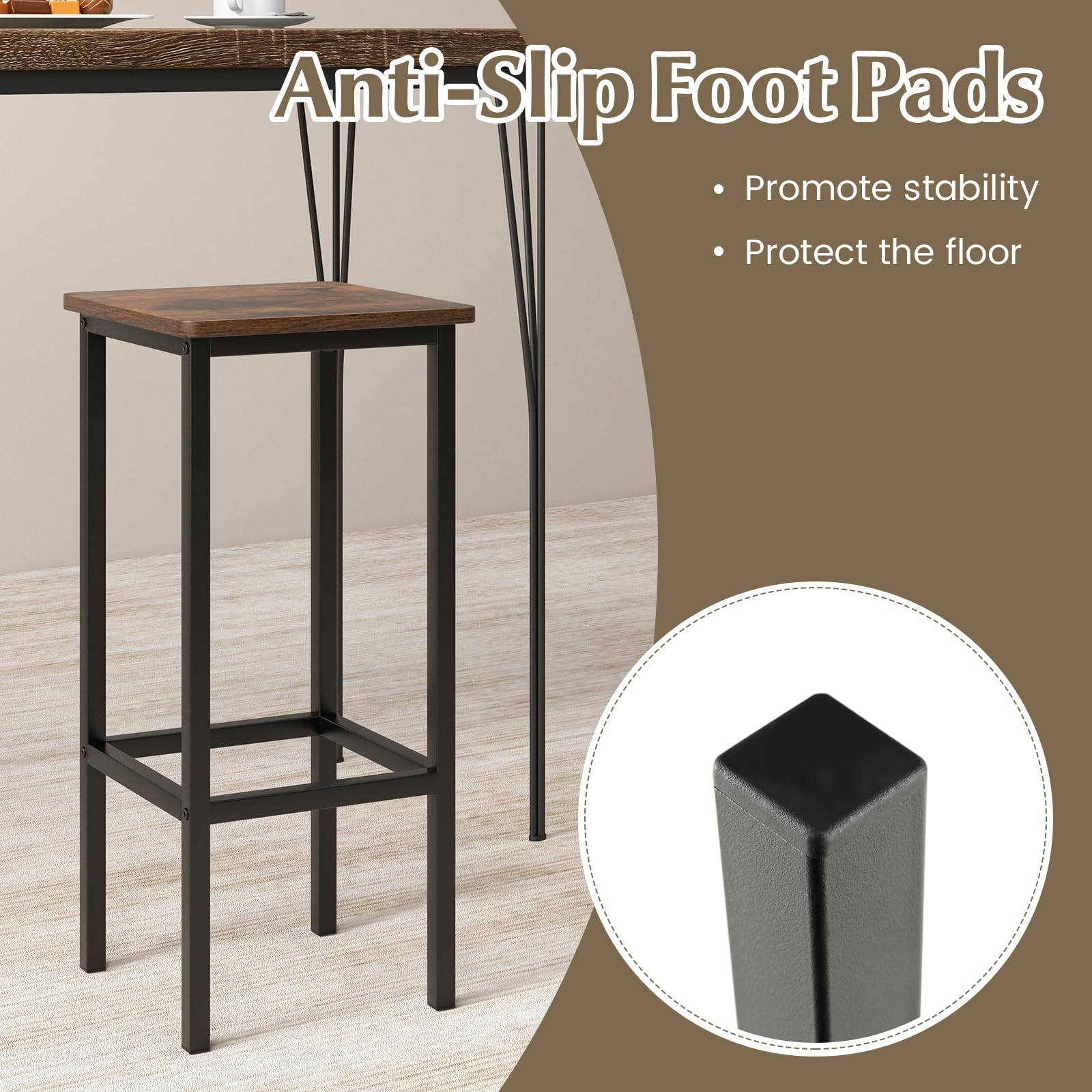 Giantex Bar Stools Set of 4, 26" Backless Barstools with Metal Legs & Footrest, Breakfast Bar Dining Chairs