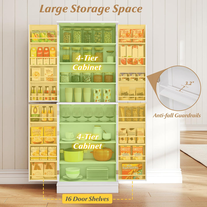 Giantex Kitchen Pantry Cabinet 65.5" Tall Kitchen Hutch w/8-Tier Storage Cabinet 16-Tier Door Shelves