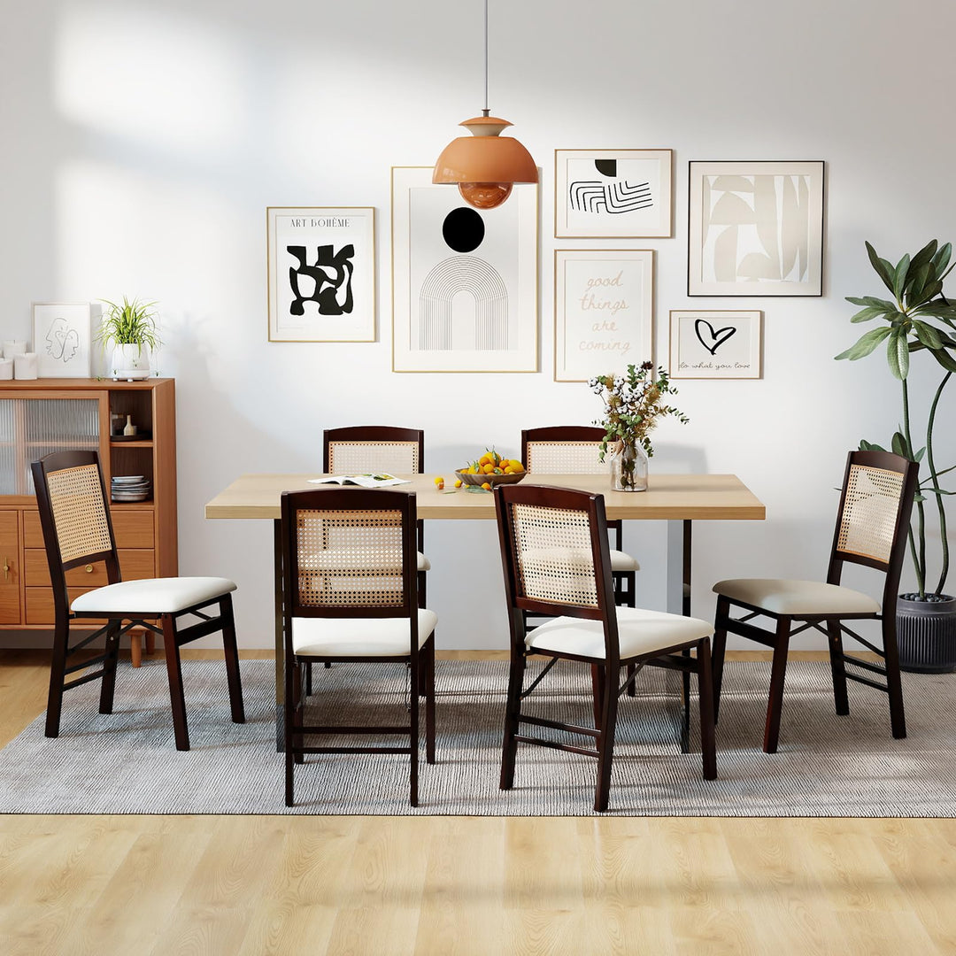 Giantex Folding Dining Chairs Set of 2/4 Rubber Wood Chairs with Linen Padded Seat