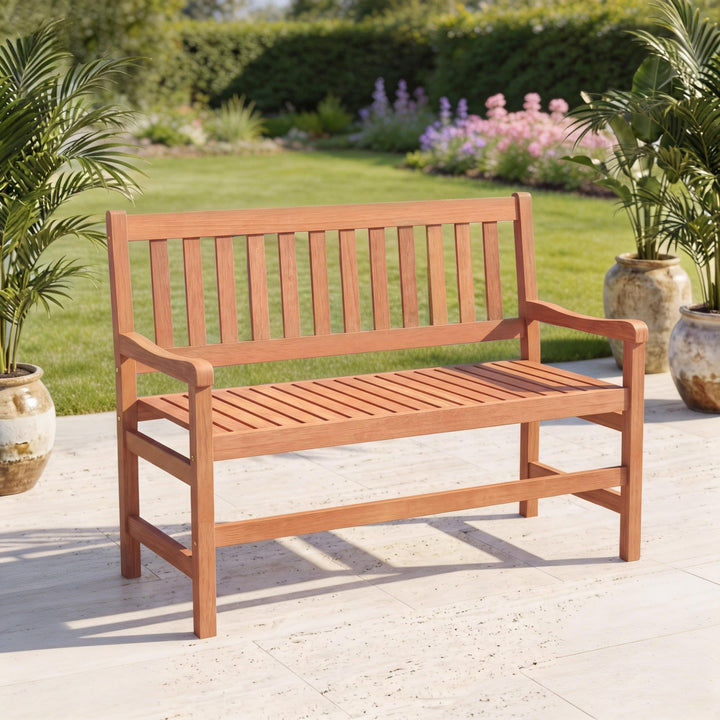 GIANTEX 44 Inch Solid Wood Patio Bench with Slatted Backrest &amp; Armrests