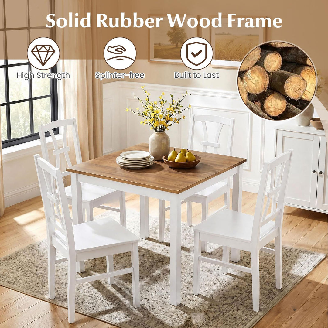 GIANTEX Solid Wood White Kitchen Chairs w/ Elegant High Back (2/4)
