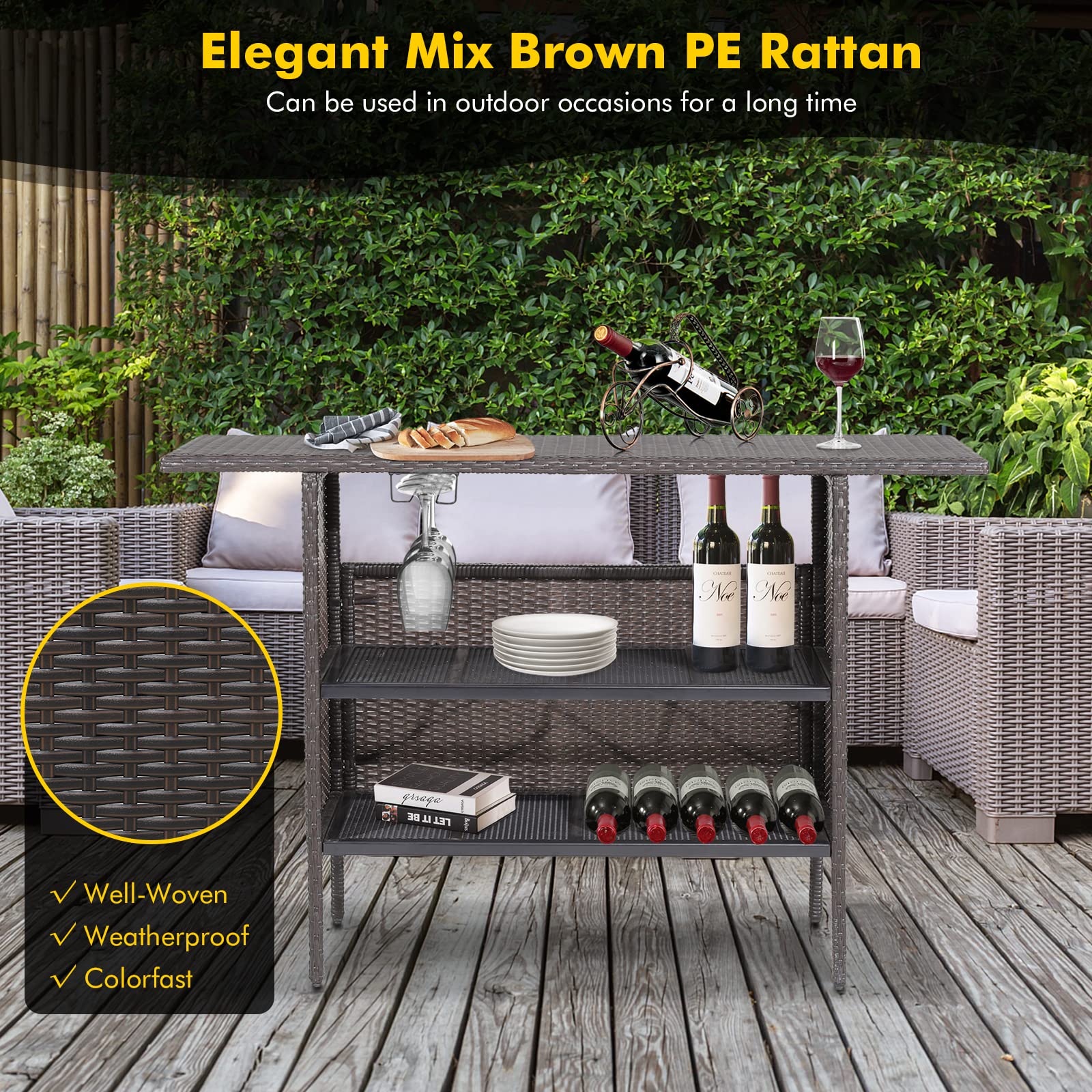 Outdoor Patio Rattan Wicker Bar Counter Table