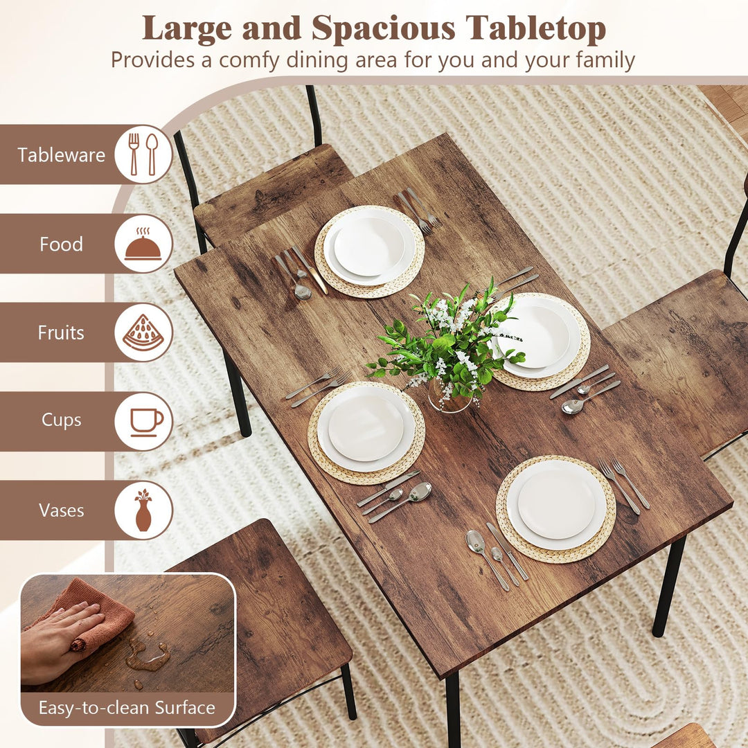 Giantex Rectangle Kitchen Table and 4 Farmhouse Dining Chairs with Heavy-Duty Metal Frame