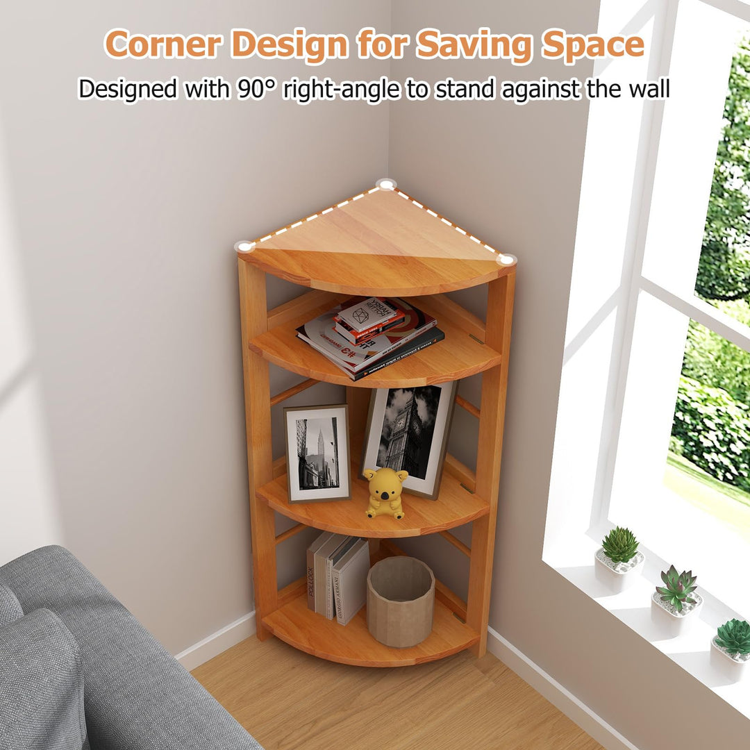 Giantex 4-Tier Corner Shelf, 34" Bookshelf with Rubber Wood Frame, Anti-Toppling Kit
