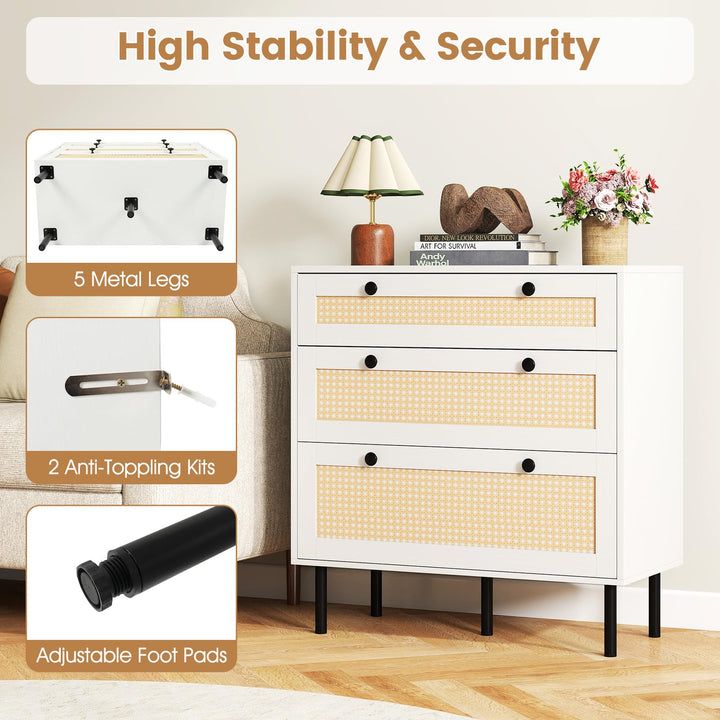 Giantex 3 Drawer Dresser for Bedroom - Closet Chest Organizer with Anti-toppling Device