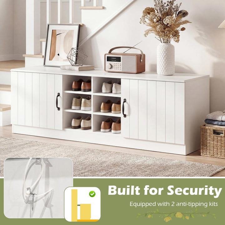 Giantex 2-Door Shoe Storage Bench Wooden Entryway Bench with Storage