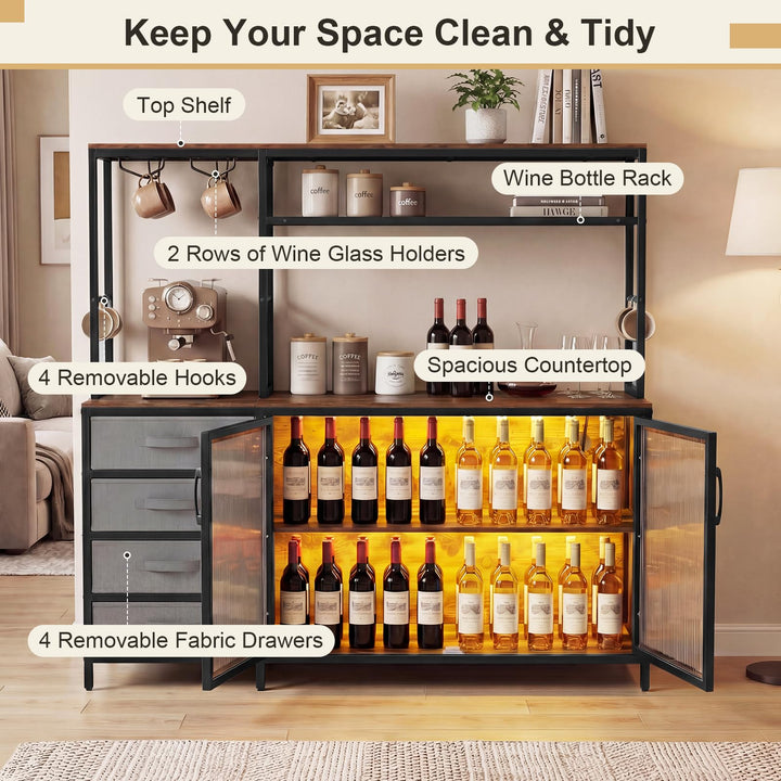 Giantex Tall Wine Bar Cabinet with LED Lights for Kitchen