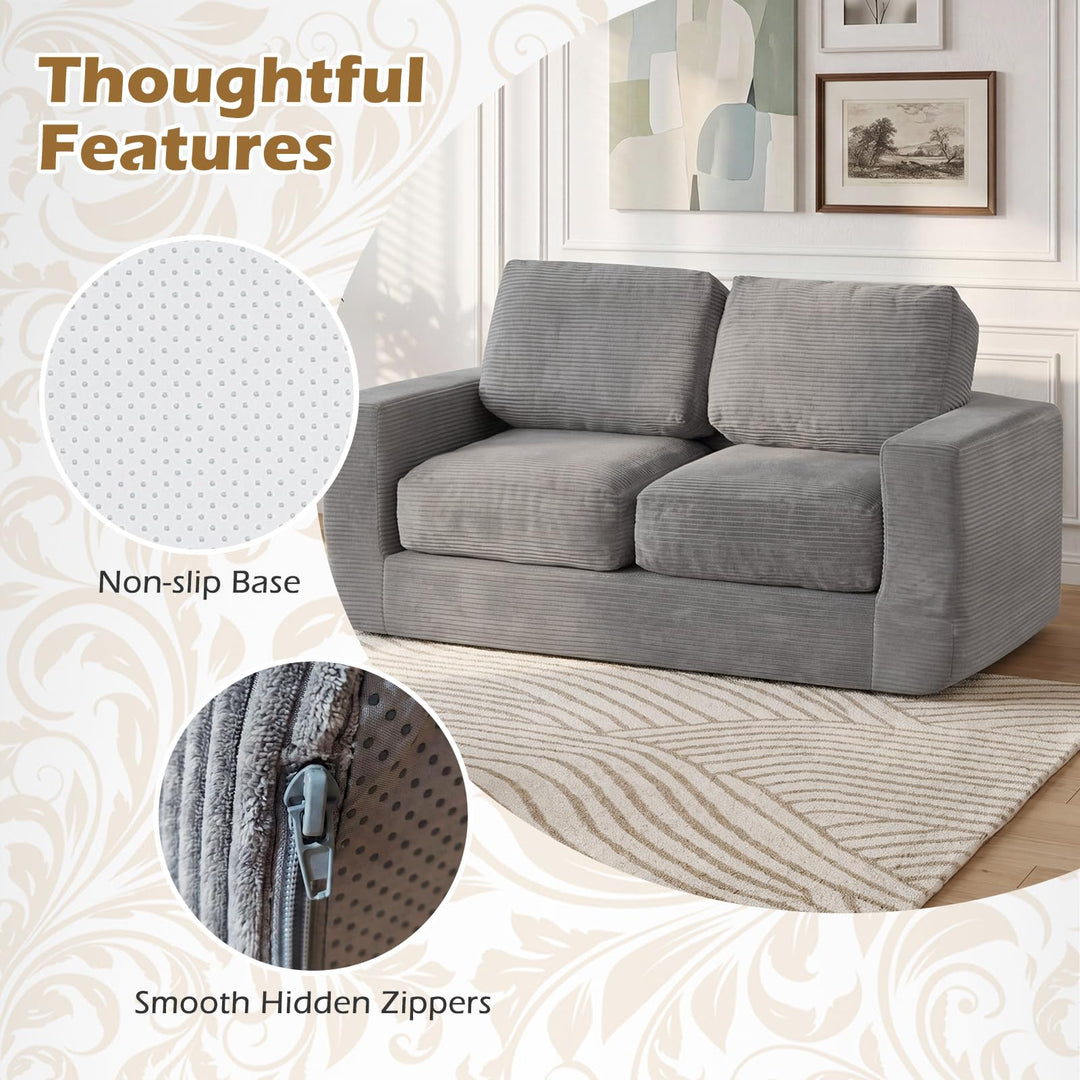Giantex 2-Seater Floor Couch with Removable Corduroy Cover