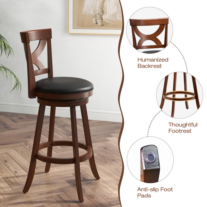 Giantex Bar Stools Set of 2, 30.5" Counter Height Bar Dining Chairs with Back & Footrest, Rubber Wood Frame