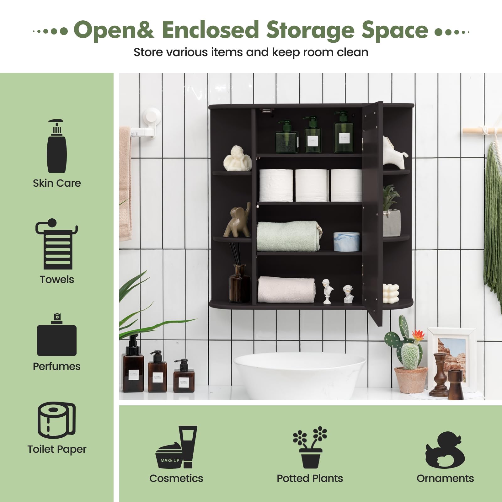 Giantex Medicine Cabinet, Mirror Bathroom Cabinet with Single Door, 3 Adjustable Shelves, Storage Cabinet for Hallway, Living Room