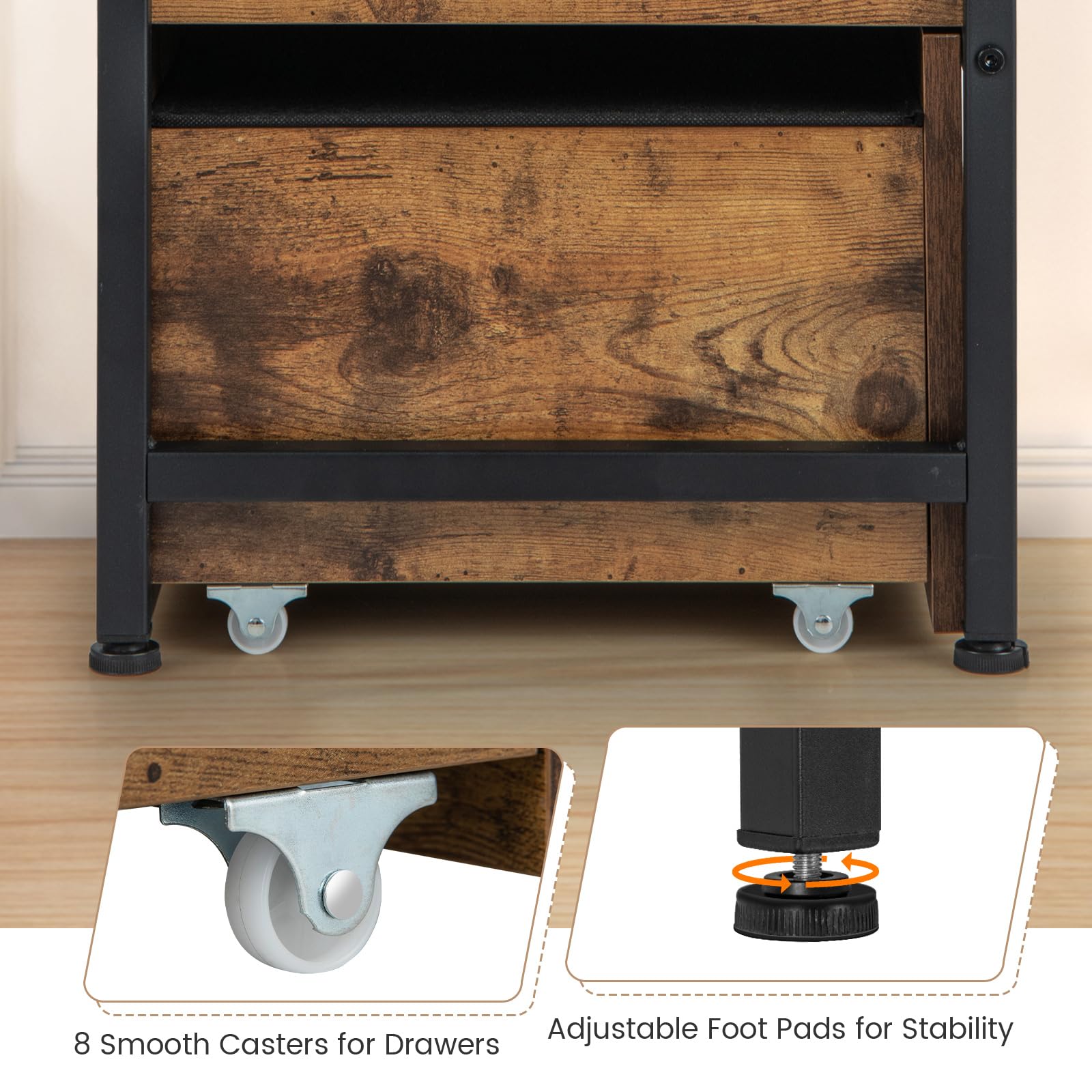 Giantex Storage Bench with Flip Top Storage Chest, 2 Rolling Drawers (Rustic Brown)