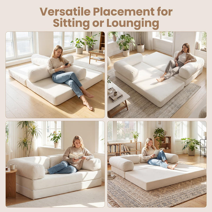 Giantex Folding 4-in-1 Convertible Futon Couch with Comfy Corduroy Cover &amp; L-Shaped Removable Armrests